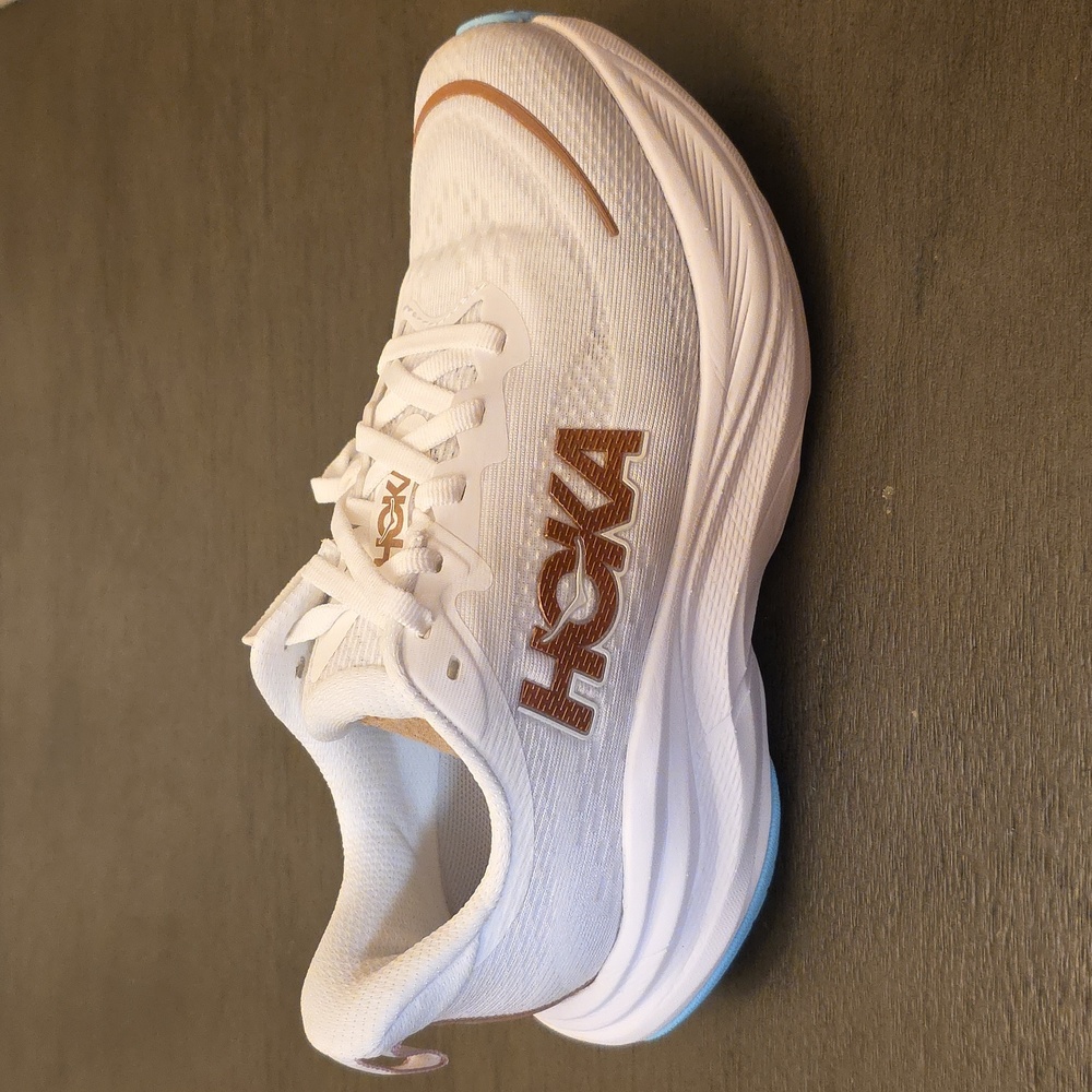 Hoka One One Skyflow Sneakers in Frost/Rose Gold